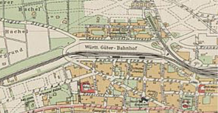 Württembergischer Güterbahnhof Pforzheim auf Karte - Stadtplan mit Bahnhofsanlage
